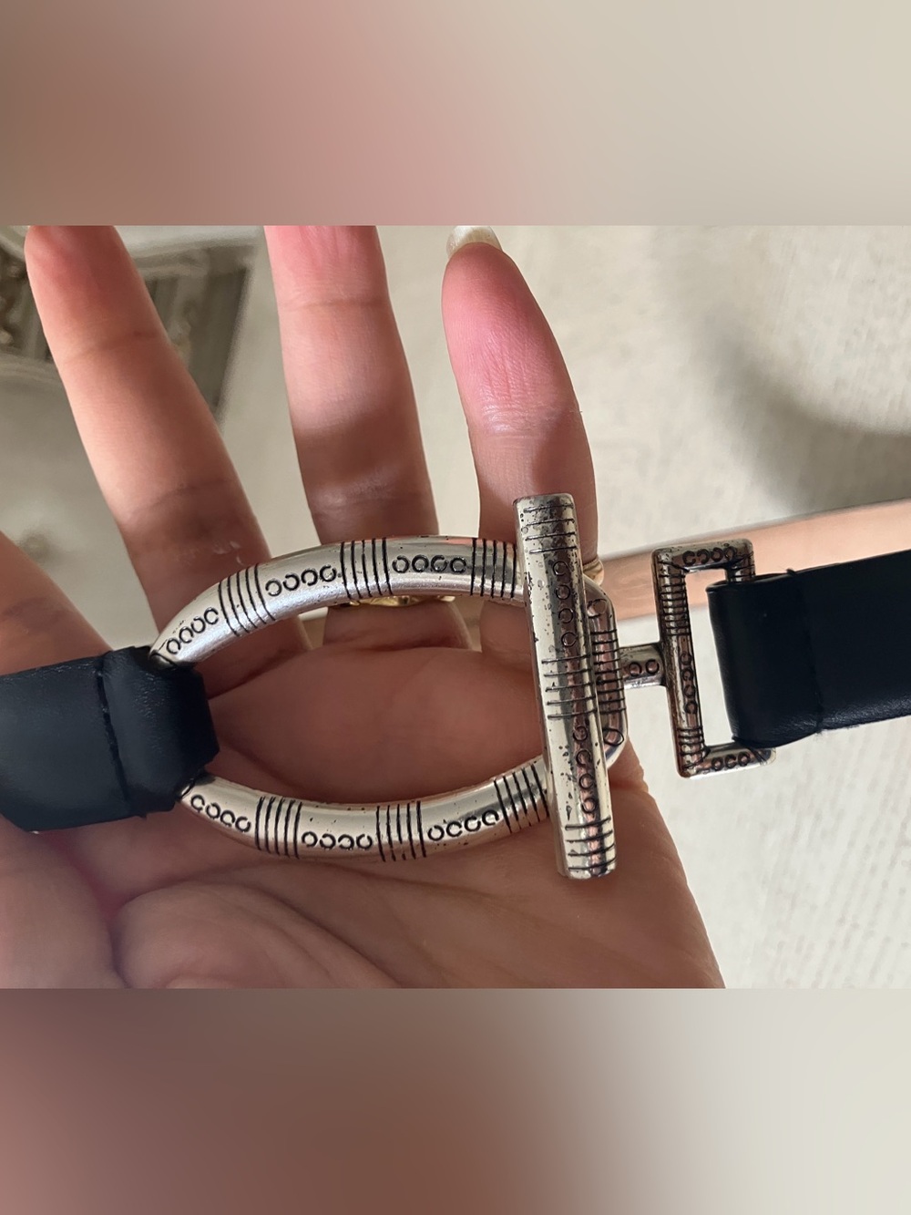 Talbots Black Leather Slide Adjustable Belt Silver Equestrian-Inspired Buckle
